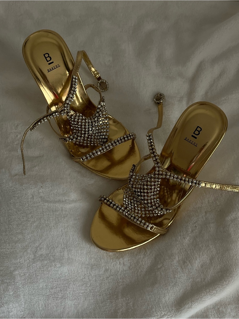 Bakers Gold Crystal-Strap Heeled Sandals